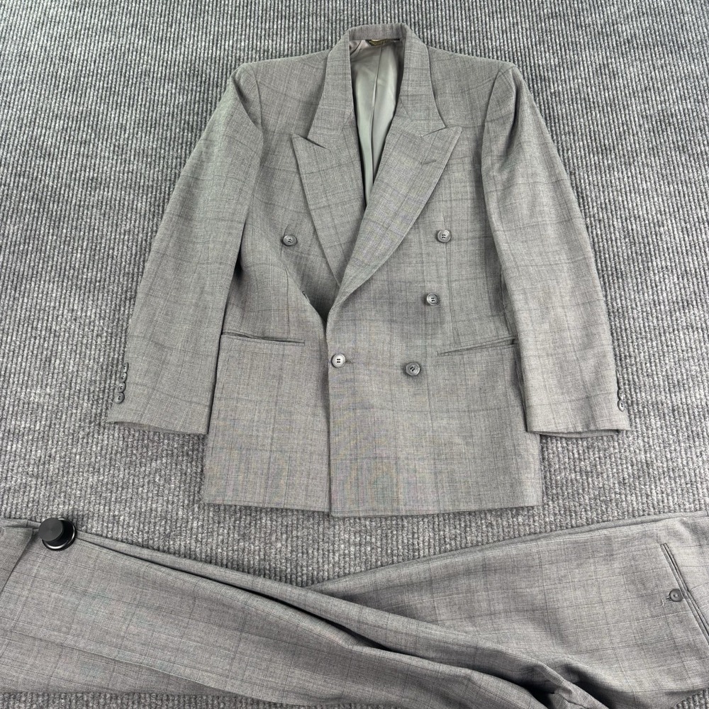 Vintage Nino Cerruti Suit 40R Gray Wool Nailhead Window Pleated USA UNION 28x30